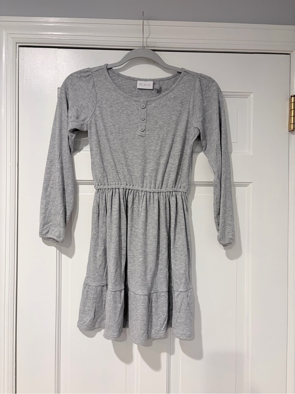 The Children's Place Heather Gray Long Sleeve Gathered Waist Dress